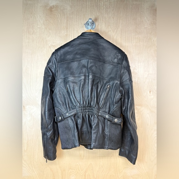 Flying Bikes Black Leather Motorcycle Bomber Jacket - Picture 2 of 6